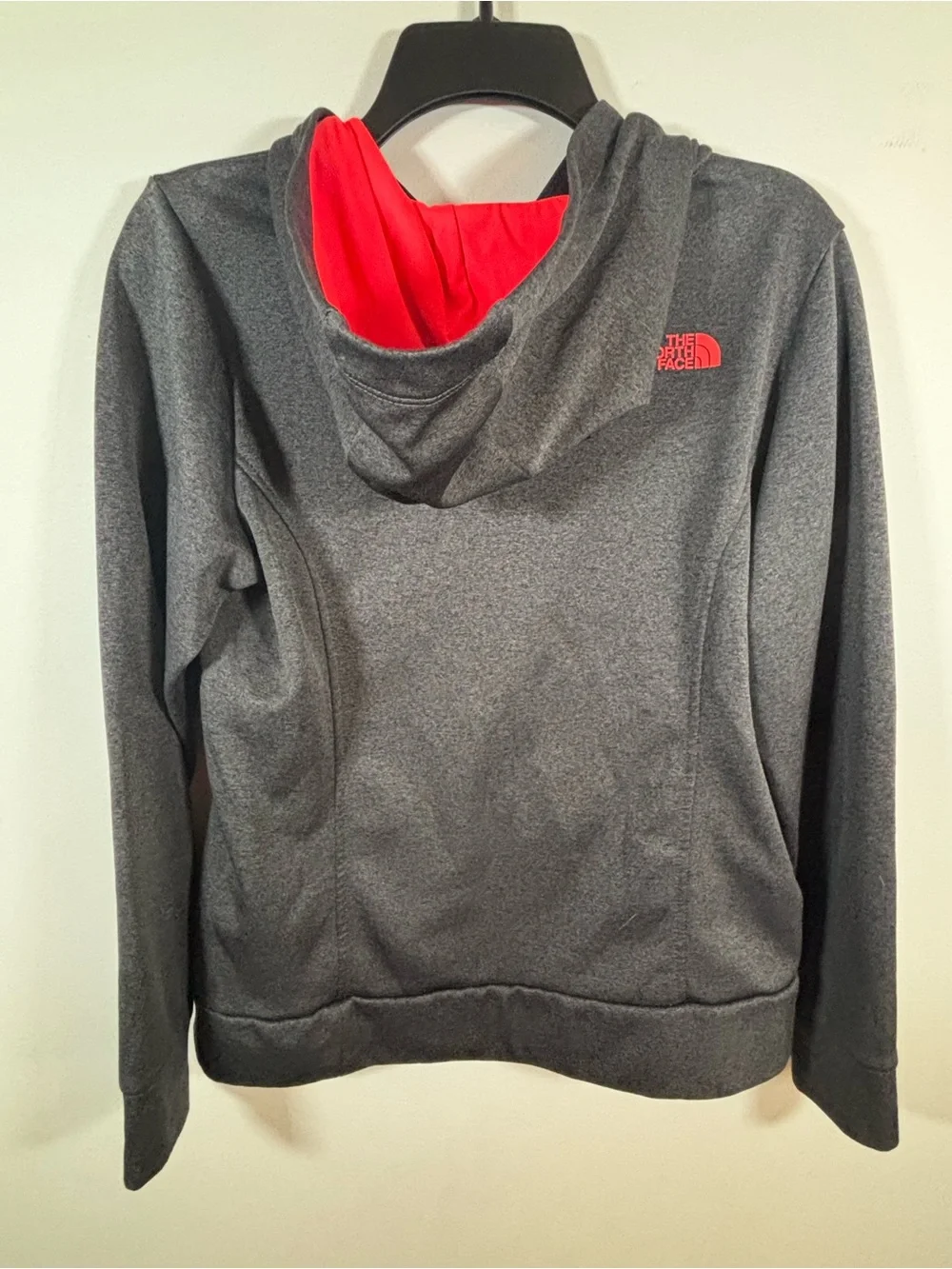 The North Face Gray Red Logo Pullover Hoodie Fleece Lined Adult Size Unknown